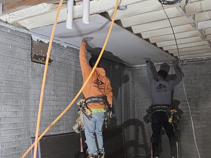 Installing basement ceiling panels 12/23/24